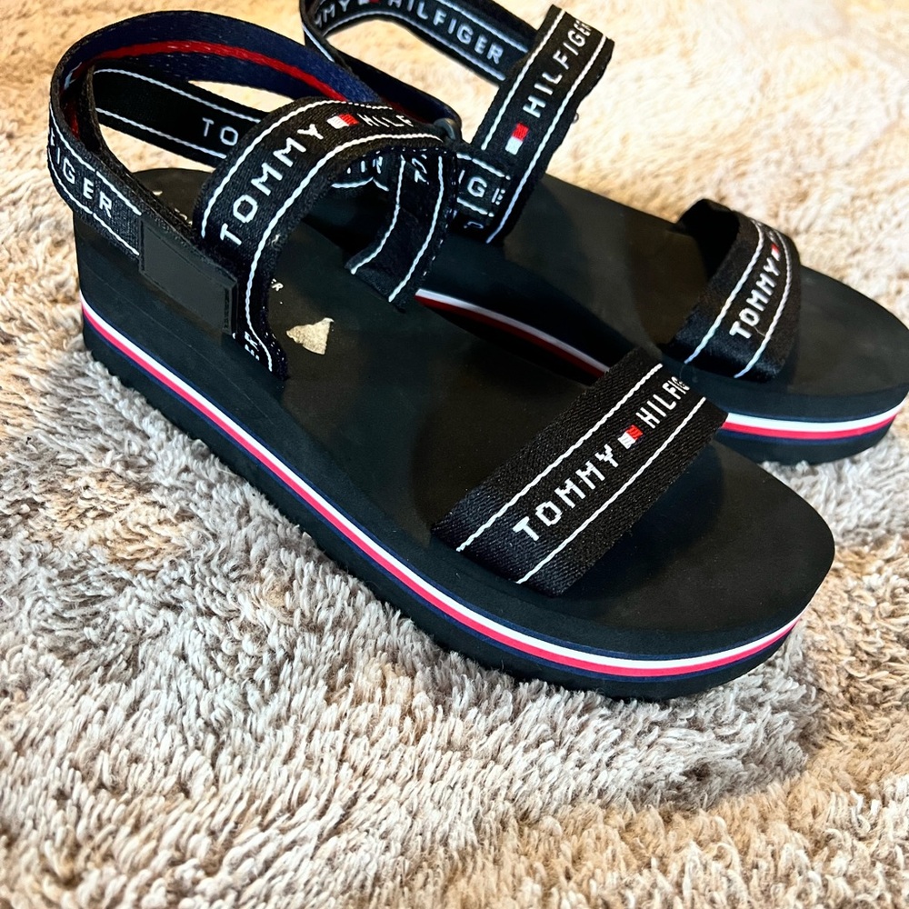 Y2K Tommy Hilfiger Women's Flat Platform  Sandal Black Sz 8